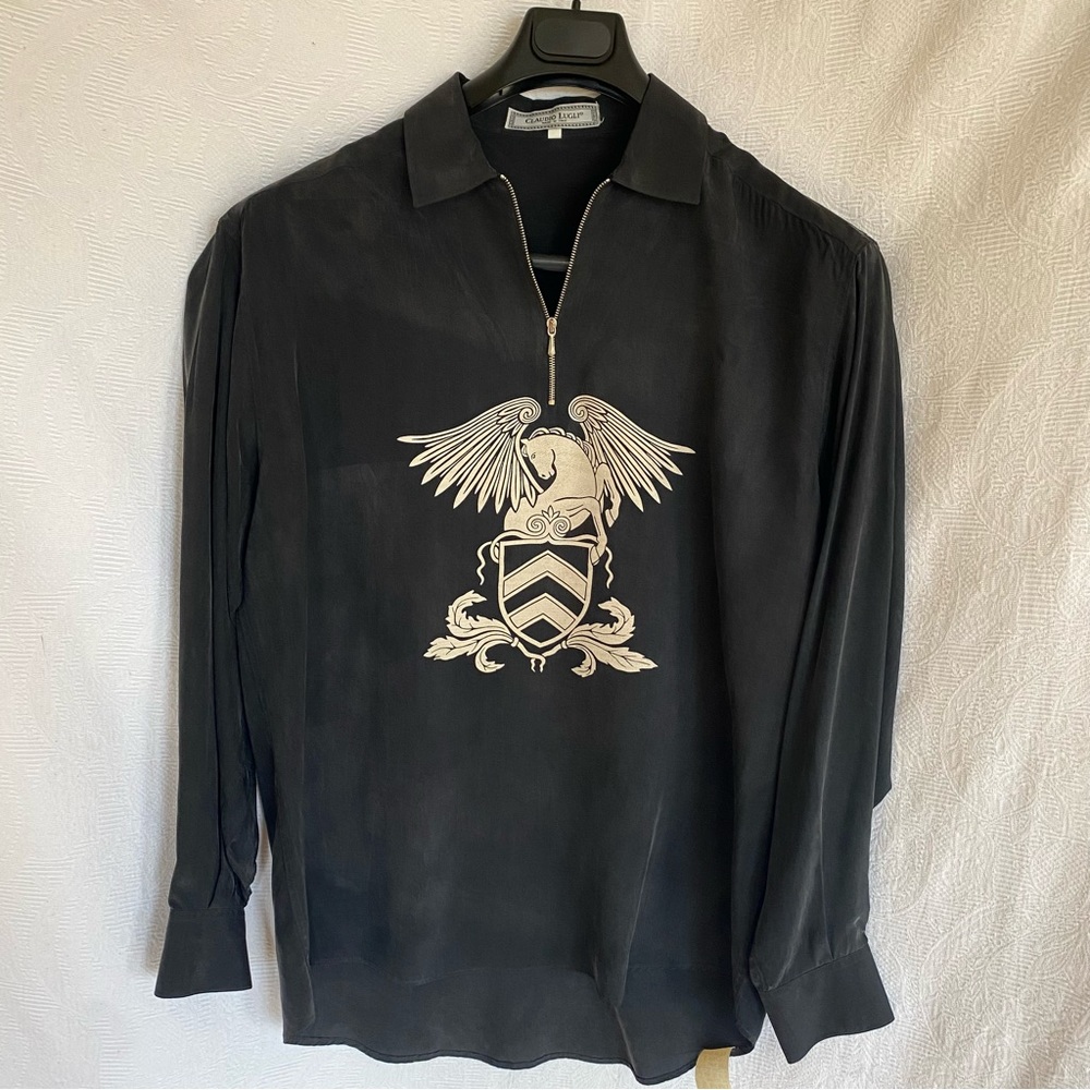 Claudio Lugli mens graphic half zip cupro shirt